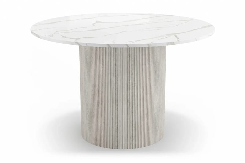 Uppveda Matbord 120 cm Runt Vitt med 4 Sawako Greige Stolar - Vit/Greige - Möbler - Bord & matgrupp - Matgrupp