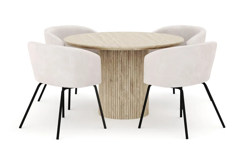 Uppveda Matbord Runt 120 cm med 4 Berit Stolar, Beige