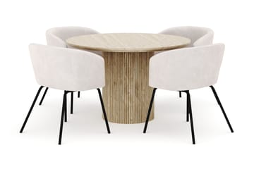 Uppveda Matbord Runt 120 cm med 4 Berit Stolar - Beige - Möbler - Bord & matgrupp - Matgrupp