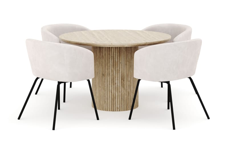 Uppveda Matbord Runt 120 cm med 4 Berit Stolar - Beige - Möbler - Bord & matgrupp - Matgrupp