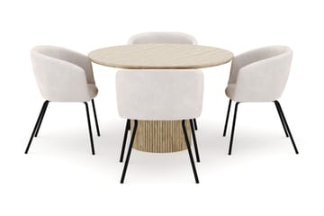 Uppveda Matbord Runt 120 cm med 4 Berit Stolar - Beige - Möbler - Bord & matgrupp - Matgrupp
