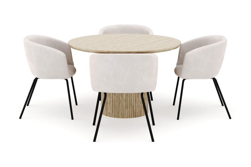 Uppveda Matbord Runt 120 cm med 4 Berit Stolar - Beige - Möbler - Bord & matgrupp - Matgrupp
