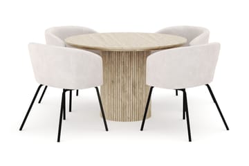 Uppveda Matbord Runt 120 cm med 4 Berit Stolar - Beige - Möbler - Bord & matgrupp - Matgrupp