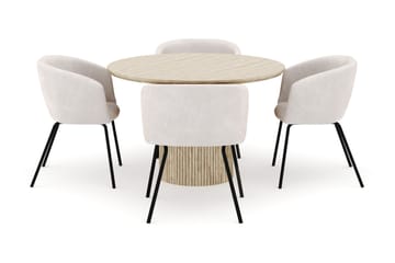 Uppveda Matbord Runt 120 cm med 4 Berit Stolar - Beige - Möbler - Bord & matgrupp - Matgrupp
