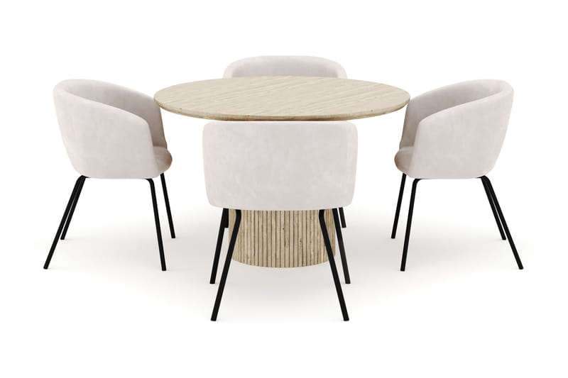 Uppveda Matbord Runt 120 cm med 4 Berit Stolar - Beige - Möbler - Bord & matgrupp - Matgrupp