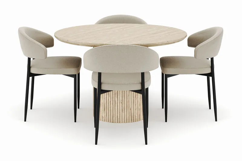 Uppveda Matbord Runt 120 cm med 4 Sawako Stolar - Beige - Möbler - Bord & matgrupp - Matgrupp