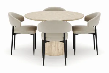 Uppveda Matbord Runt 120 cm med 4 Sawako Stolar - Beige - Möbler - Bord & matgrupp - Matgrupp