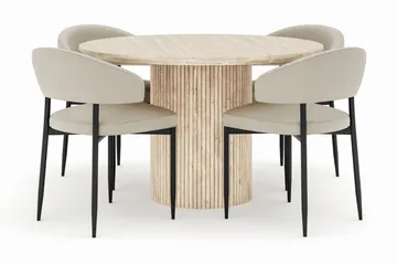 Uppveda Matbord Runt 120 cm med 4 Sawako Stolar - Beige - Möbler - Bord & matgrupp - Matgrupp