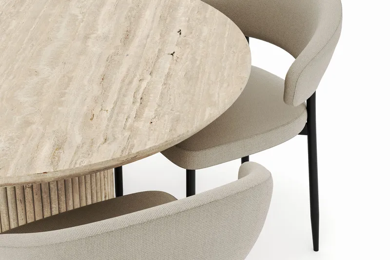 Uppveda Matbord Runt 120 cm med 4 Sawako Stolar - Beige - Möbler - Bord & matgrupp - Matgrupp