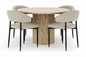 Uppveda Matbord Runt 120 cm med 4 Sawako Stolar - Beige - Möbler - Bord & matgrupp - Matgrupp