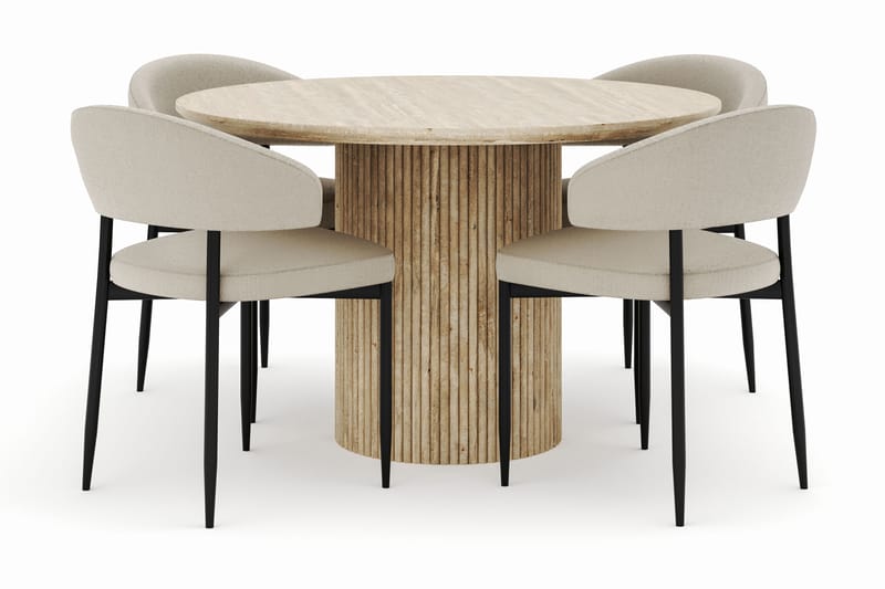 Uppveda Matbord Runt 120 cm med 4 Sawako Stolar - Beige - Möbler - Bord & matgrupp - Matgrupp