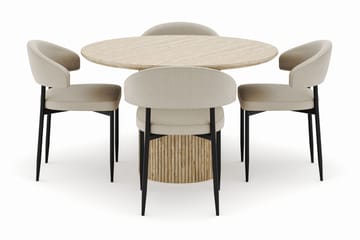 Uppveda Matbord Runt 120 cm med 4 Sawako Stolar - Beige - Möbler - Bord & matgrupp - Matgrupp