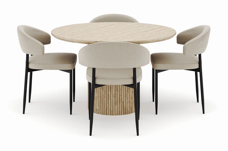 Uppveda Matbord Runt 120 cm med 4 Sawako Stolar - Beige - Möbler - Bord & matgrupp - Matgrupp