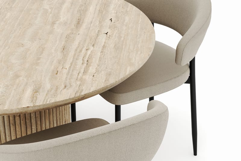 Uppveda Matbord Runt 120 cm med 4 Sawako Stolar - Beige - Möbler - Bord & matgrupp - Matgrupp