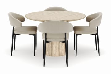 Uppveda Matbord Runt 120 cm med 4 Sawako Stolar - Beige - Möbler - Bord & matgrupp - Matgrupp
