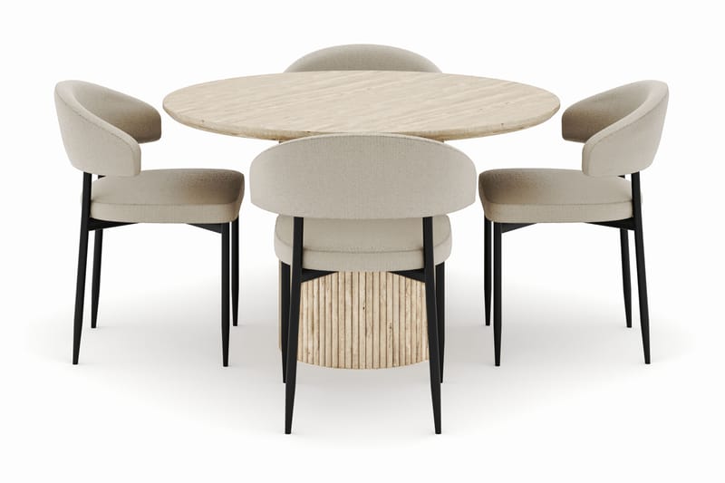 Uppveda Matbord Runt 120 cm med 4 Sawako Stolar - Beige - Möbler - Bord & matgrupp - Matgrupp