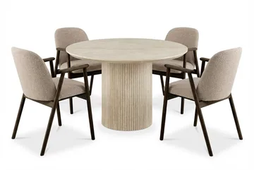 Uppveda Matbord Runt 120 cm Travertin med 4 Reciclar Matstolar - Travertin/Greige - Möbler - Bord & matgrupp - Matgrupp