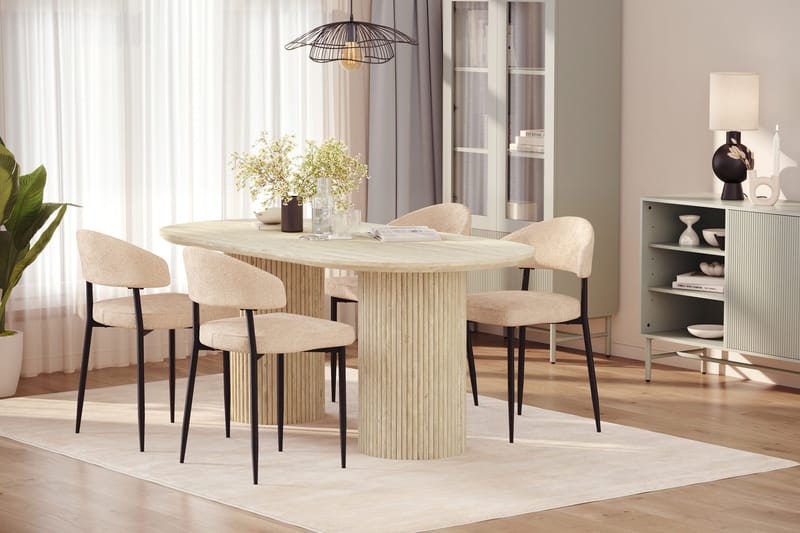 Uppveda Matbord Travetin utseende med 4 st Jairam Matstolar - Beige - Möbler - Bord & matgrupp - Matgrupp