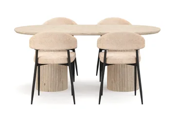 Uppveda Matbord Travetin utseende med 4 st Jairam Matstolar - Beige - Möbler - Bord & matgrupp - Matgrupp