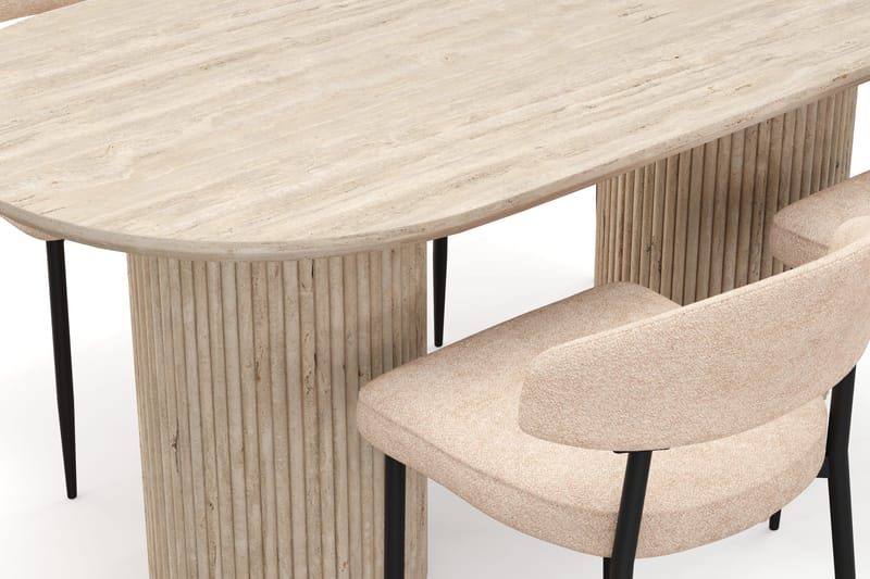 Uppveda Matbord Travetin utseende med 4 st Jairam Matstolar - Beige - Möbler - Bord & matgrupp - Matgrupp