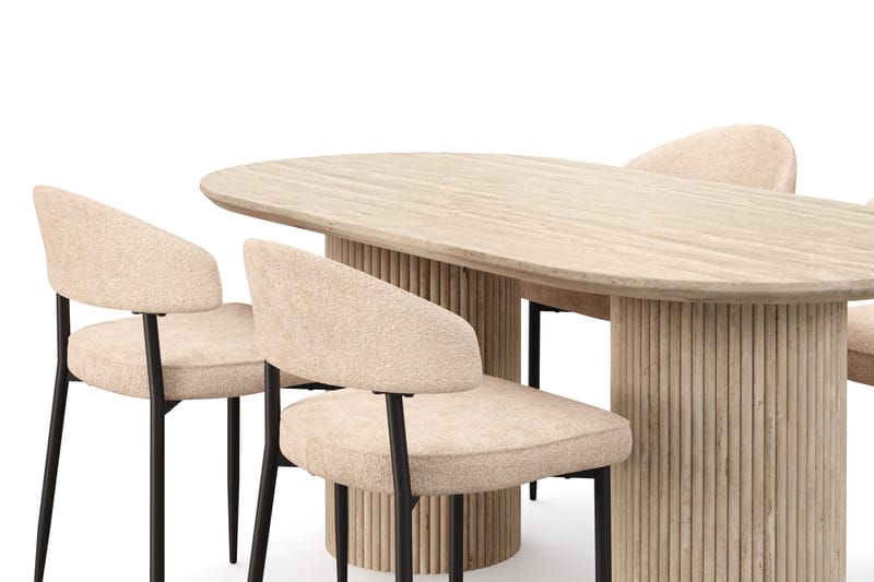Uppveda Matbord Travetin utseende med 4 st Jairam Matstolar - Beige - Möbler - Bord & matgrupp - Matgrupp