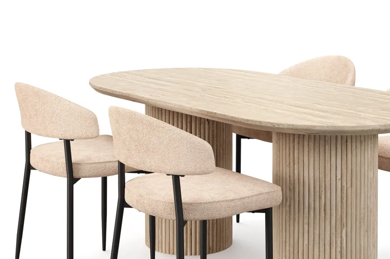 Uppveda Matbord Travetin utseende med 4 st Jairam Matstolar - Beige - Möbler - Bord & matgrupp - Matgrupp