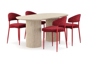 Uppveda Matbord Travetin utseende med 4 st Jairam Matstolar - Beige - Möbler - Bord & matgrupp - Matgrupp