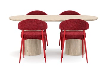 Uppveda Matbord Travetin utseende med 4 st Jairam Matstolar - Beige - Möbler - Bord & matgrupp - Matgrupp