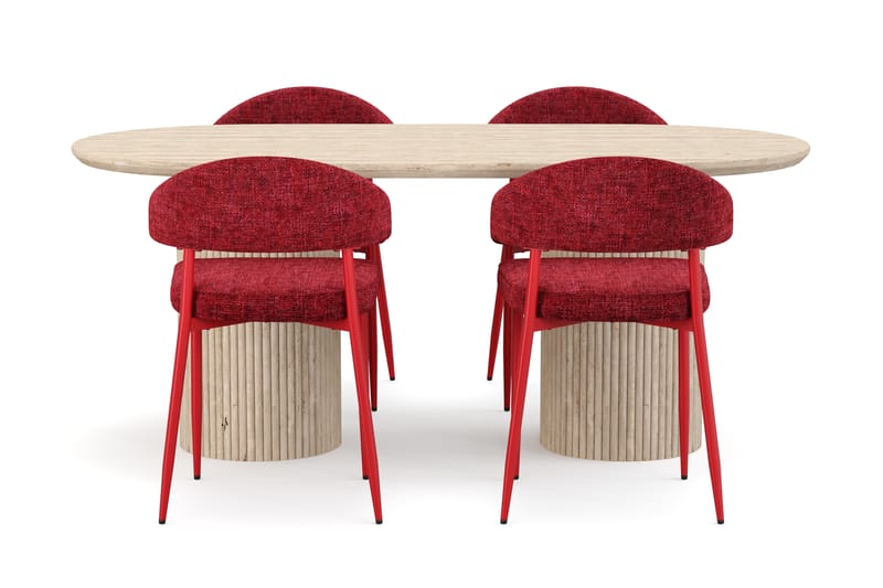 Uppveda Matbord Travetin utseende med 4 st Jairam Matstolar - Beige - Möbler - Bord & matgrupp - Matgrupp