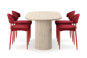 Uppveda Matbord Travetin utseende med 4 st Jairam Matstolar - Beige - Möbler - Bord & matgrupp - Matgrupp