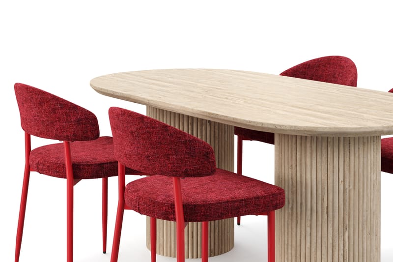 Uppveda Matbord Travetin utseende med 4 st Jairam Matstolar - Beige - Möbler - Bord & matgrupp - Matgrupp