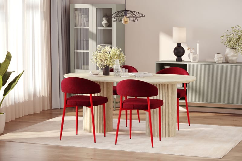 Uppveda Matbord Travetin utseende med 4 st Jairam Matstolar - Beige - Möbler - Bord & matgrupp - Matgrupp
