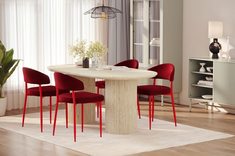 Uppveda Matbord Travetin utseende med 4 st Jairam Matstolar - Beige - Möbler - Bord & matgrupp - Matgrupp