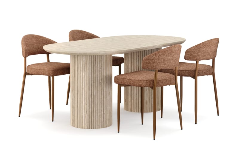 Uppveda Matbord Travetin utseende med 4 st Jairam Matstolar - Beige - Möbler - Bord & matgrupp - Matgrupp