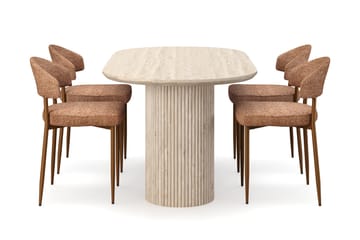 Uppveda Matbord Travetin utseende med 4 st Jairam Matstolar - Beige - Möbler - Bord & matgrupp - Matgrupp