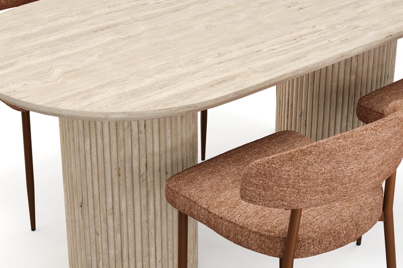 Uppveda Matbord Travetin utseende med 4 st Jairam Matstolar - Beige - Möbler - Bord & matgrupp - Matgrupp