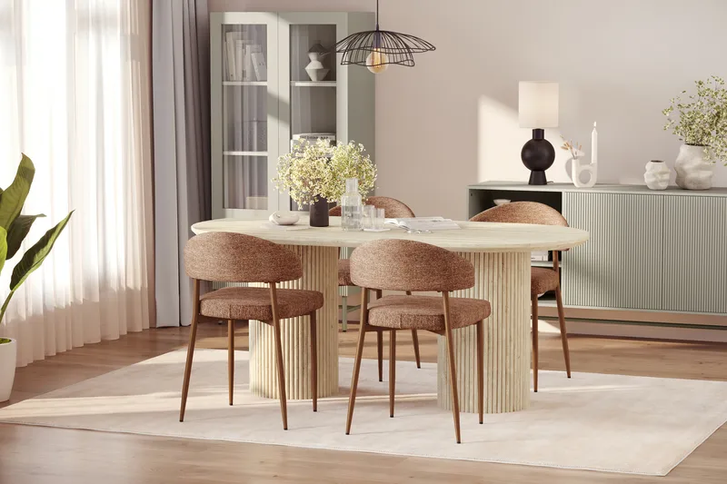 Uppveda Matbord Travetin utseende med 4 st Jairam Matstolar - Beige - Möbler - Bord & matgrupp - Matgrupp