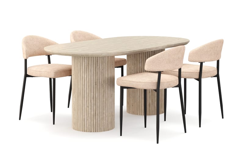 Uppveda Matbord Travetin utseende med 4 st Jairam Matstolar - Beige - Möbler - Bord & matgrupp - Matgrupp