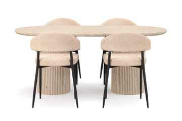 Uppveda Matbord Travetin utseende med 4 st Jairam Matstolar - Beige - Möbler - Bord & matgrupp - Matgrupp