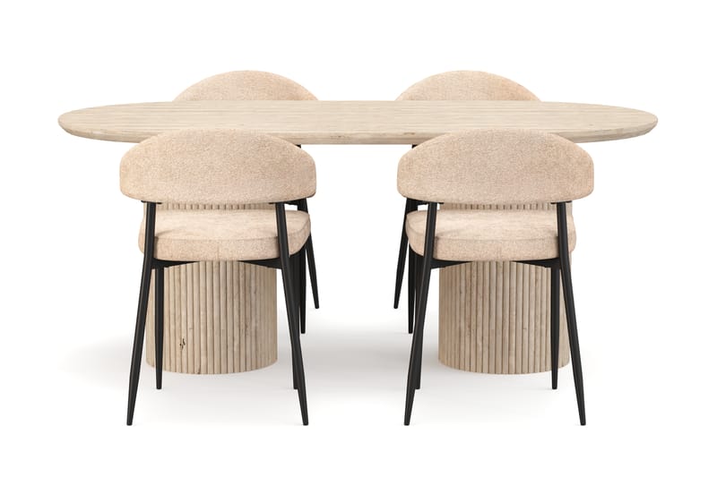 Uppveda Matbord Travetin utseende med 4 st Jairam Matstolar - Beige - Möbler - Bord & matgrupp - Matgrupp