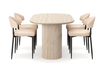Uppveda Matbord Travetin utseende med 4 st Jairam Matstolar - Beige - Möbler - Bord & matgrupp - Matgrupp