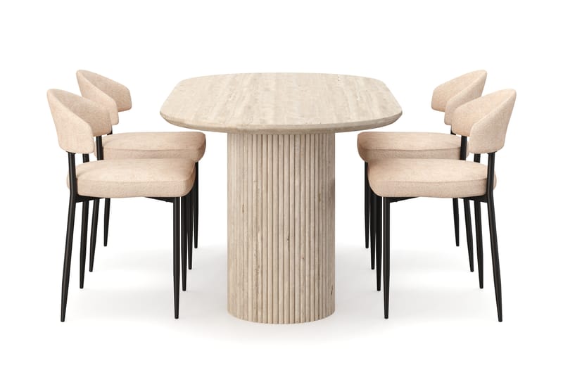 Uppveda Matbord Travetin utseende med 4 st Jairam Matstolar - Beige - Möbler - Bord & matgrupp - Matgrupp