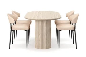 Uppveda Matbord Travetin utseende med 4 st Jairam Matstolar - Beige - Möbler - Bord & matgrupp - Matgrupp