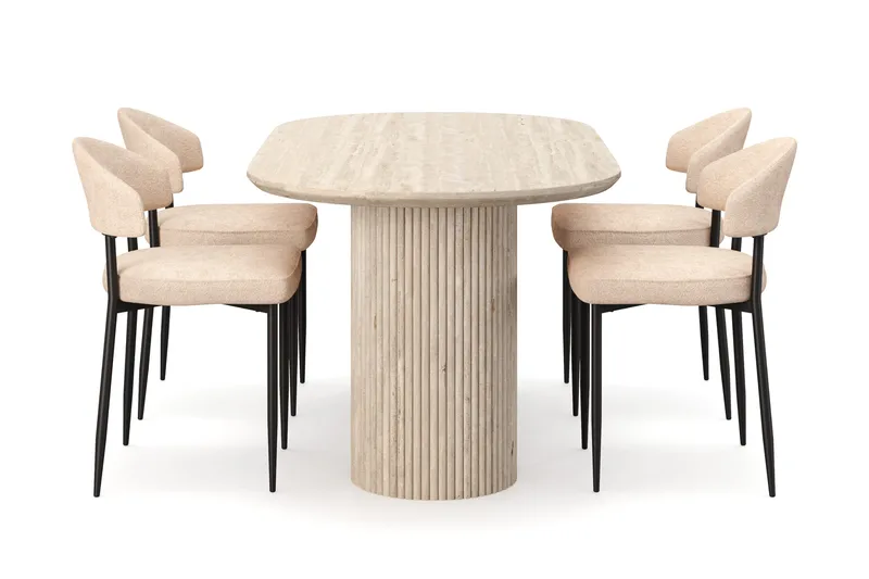 Uppveda Matbord Travetin utseende med 4 st Jairam Matstolar - Beige - Möbler - Bord & matgrupp - Matgrupp