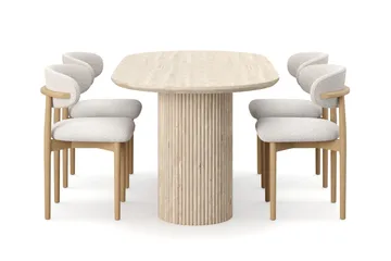 Uppveda Matbord Travetin utseende med 4 st Jaiveer Matstolar - Beige - Möbler - Bord & matgrupp - Matgrupp