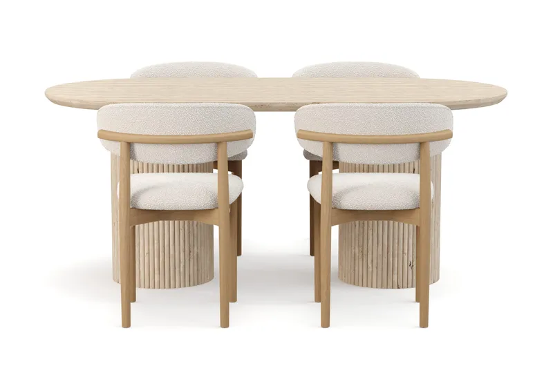 Uppveda Matbord Travetin utseende med 4 st Jaiveer Matstolar - Beige - Möbler - Bord & matgrupp - Matgrupp