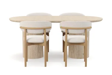 Uppveda Matbord Travetin utseende med 4 st Jaiveer Matstolar - Beige - Möbler - Bord & matgrupp - Matgrupp