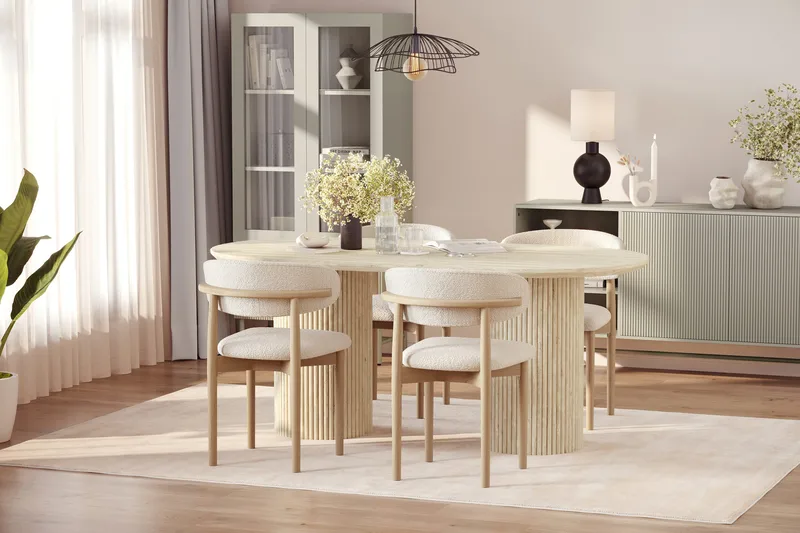 Uppveda Matbord Travetin utseende med 4 st Jaiveer Matstolar - Beige - Möbler - Bord & matgrupp - Matgrupp