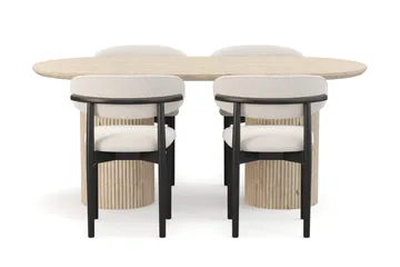 Uppveda Matbord Travetin utseende med 4 st Jaiveer Matstolar - Beige - Möbler - Bord & matgrupp - Matgrupp