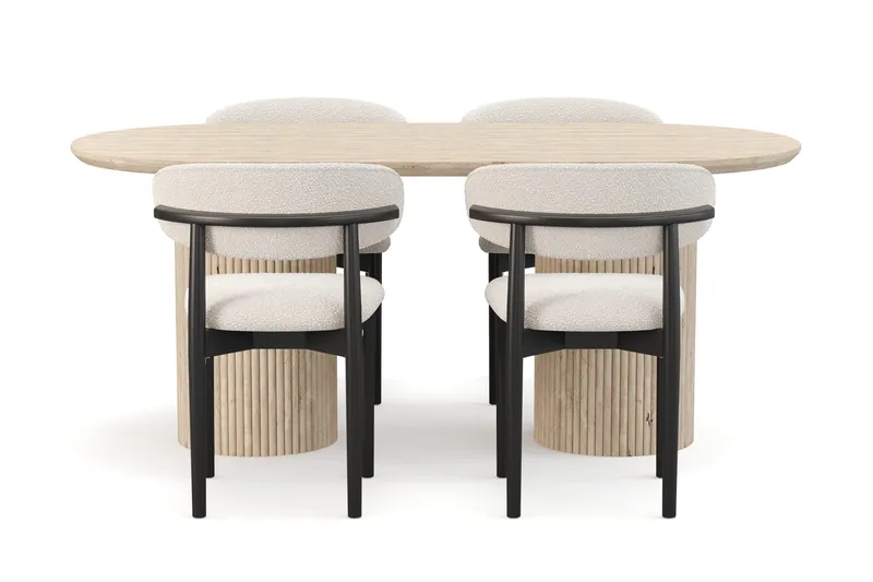 Uppveda Matbord Travetin utseende med 4 st Jaiveer Matstolar - Beige - Möbler - Bord & matgrupp - Matgrupp